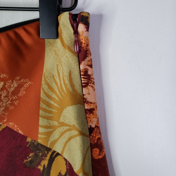 Urban Outfitters Satin Midi Skirt Side Slit L Rust Orange Floral Patchwork - Picture 3 of 8